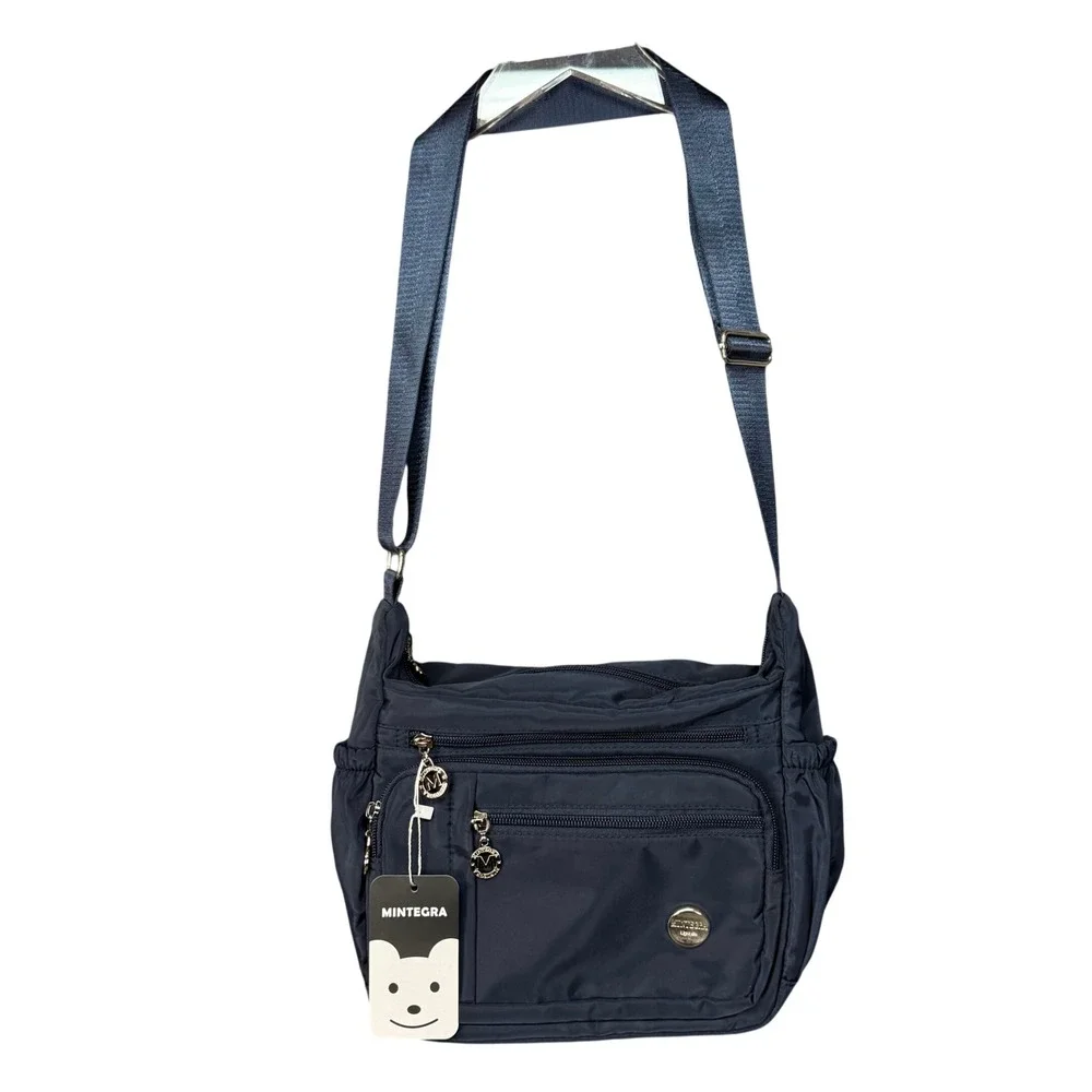 Mintegra Crossbody Bag Women Medium Navy Blue Nylon Multi-Pocket Travel NWT